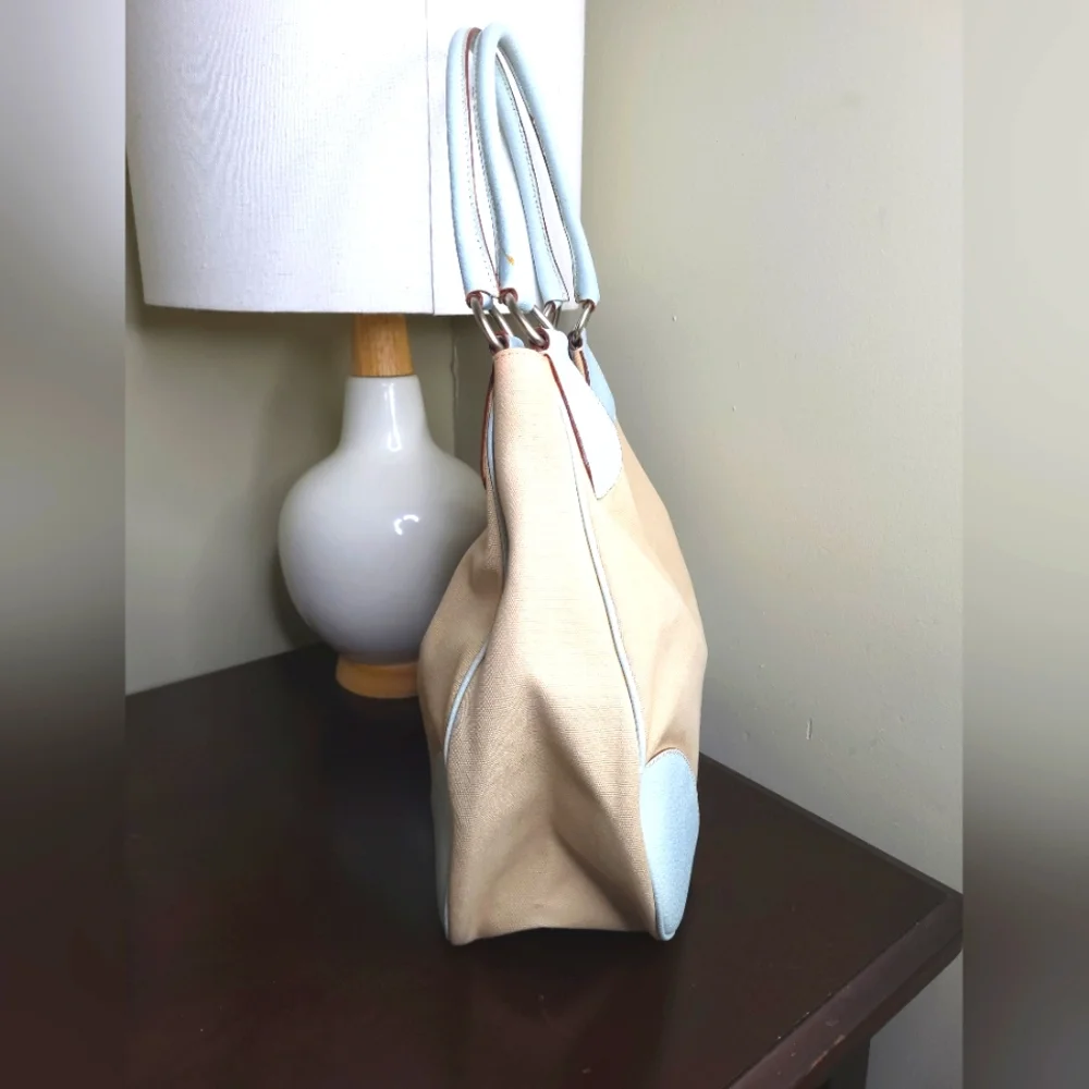 Prada Canapa Moon Shoulder Bag, Blue and Beige - Picture 2 of 13